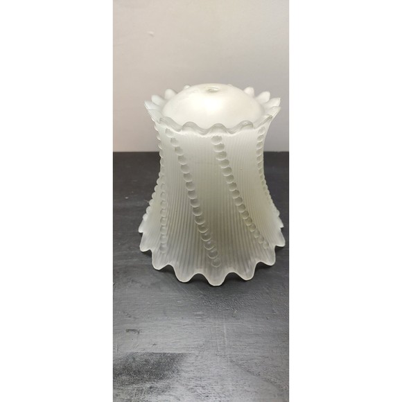 Vintage 6.25"  Frosted Glass Boudoir Lamp Shade Scallop Edge Swirl Dot - Picture 8 of 12